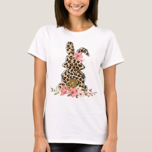 Bunny Floral Leopard Cute Easter Day Outfit T_Shirt