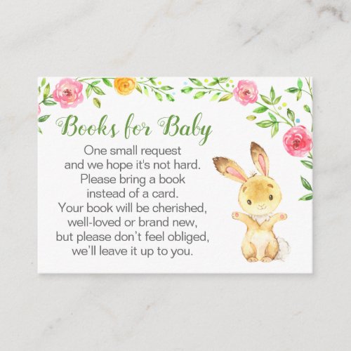 Bunny Floral Neutral Books for Baby Book Request Enclosure Card