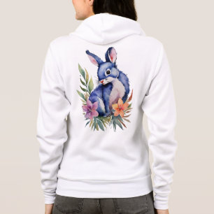 Bunny Floral Patch Hoodie - Rabbit Art Zip Up