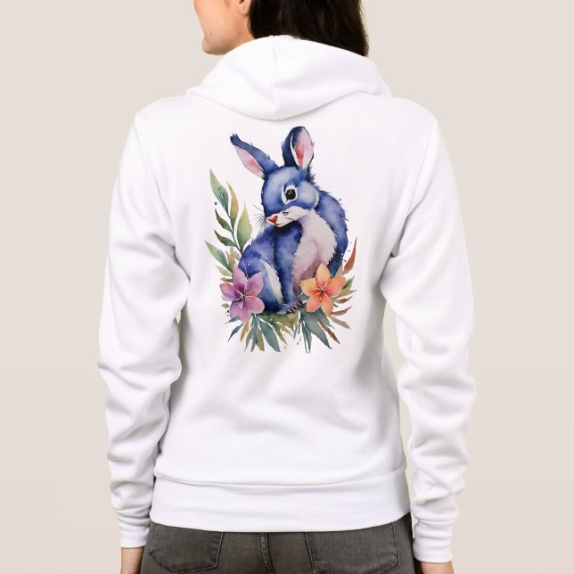 Bunny Floral Patch Hoodie - Rabbit Art Zip Up  (Back)