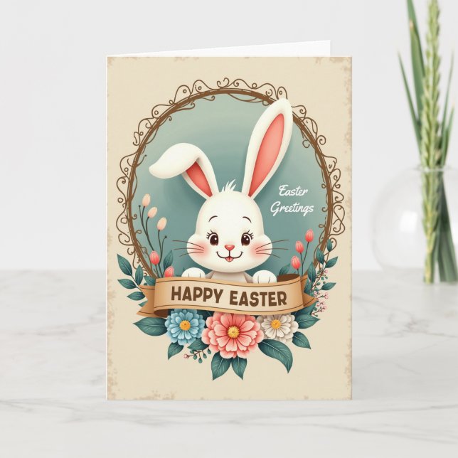 Bunny Floral Pattern Easter Card (Front)