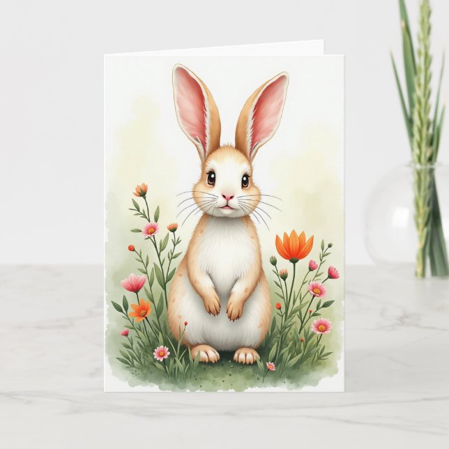 Bunny Floral Spring Greeting Card (Front)