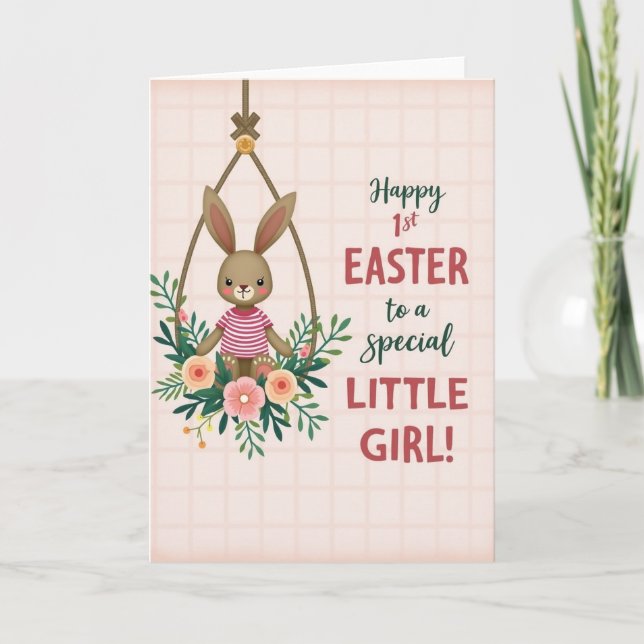 Bunny Floral Swing Happy Day Card (Front)