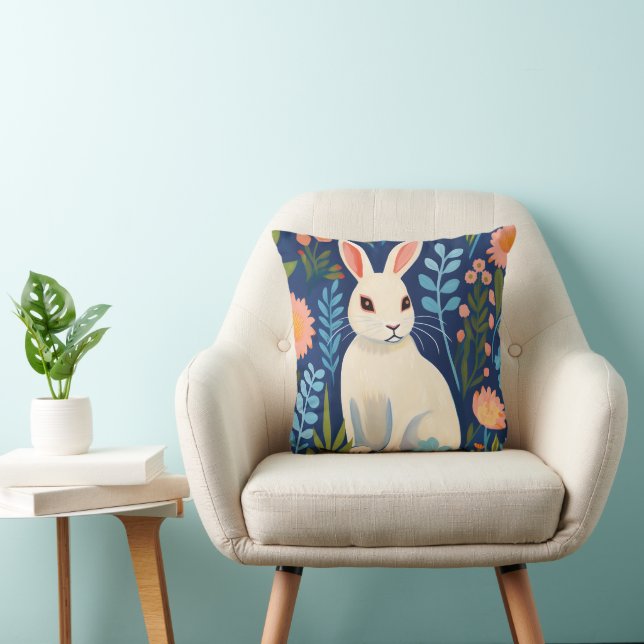 Bunny Floral Throw Pillow (Chair)