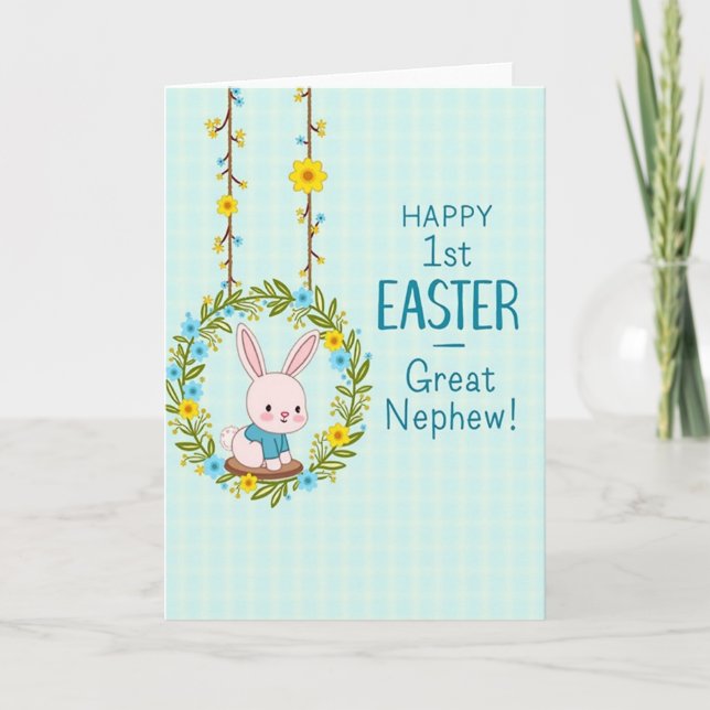 Bunny Floral Wreath Spring Card (Front)