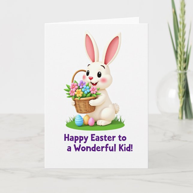 Bunny Flower Basket Easter Card (Front)