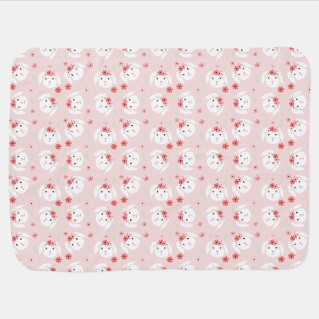 Bunny Flower Crown Pink Baby Blanket (Horizontal)
