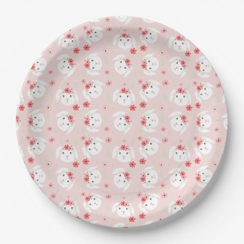 Bunny Flower Crown Pink Paper Plates