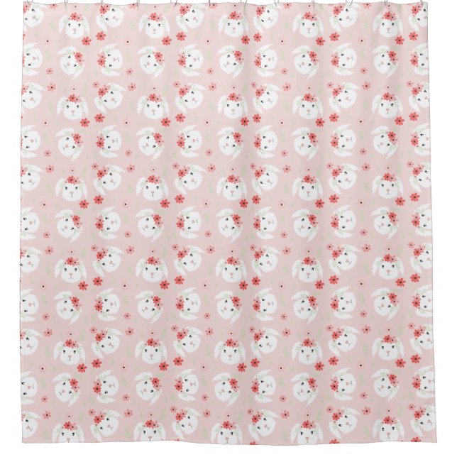 Bunny Flower Crown Pink Shower Curtain (Front)