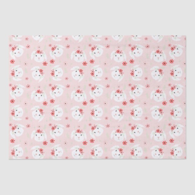 Bunny Flower Crown Pink Tissue Paper (Front)