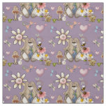 Bunny Flowers YOU Change Background Color Fabric