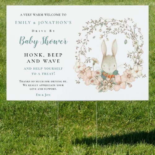 Bunny Foliage Boy Welcome to Drive By Baby Shower Sign