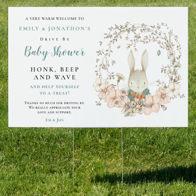 Bunny Foliage Boy Welcome to Drive By Baby Shower Sign (Insitu)