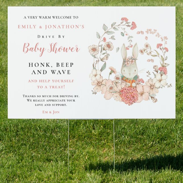 Bunny Foliage Girl Welcome to Drive By Baby Shower Sign (Insitu)