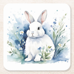 bunny for Easter Square Paper Coaster