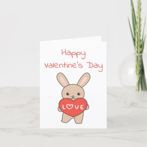 Bunny For Valentines Day Cute Animals With Hearts Holiday Card
