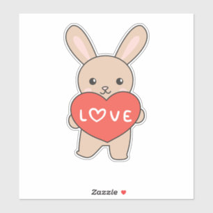 Bunny For Valentine's Day Cute Animals With Hearts Sticker