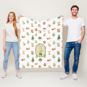 Bunny Forest Friends Cute Woodland Fleece Blanket