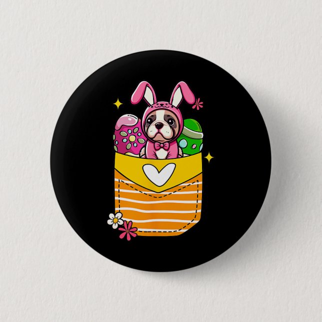 Bunny French Bulldog Easter Chocolate Eggs Inside  Button (Front)
