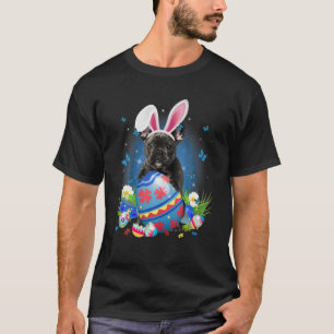 Bunny French Bulldog With Egg Basket Easter Flower T-Shirt
