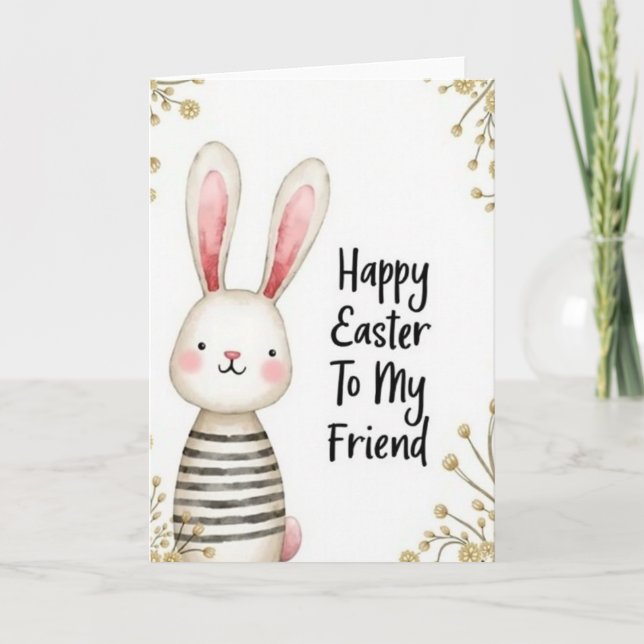 Bunny Friend Happy Easter Card (Front)