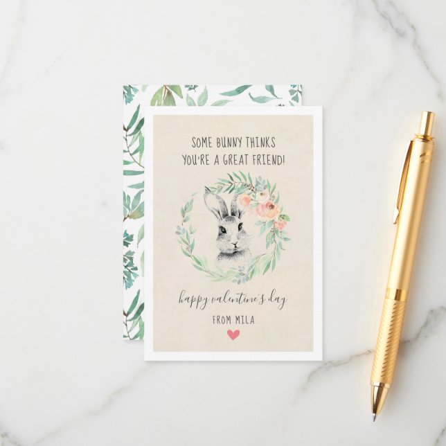 Bunny Friend Kids Classroom Valentine's Cards (Front/Back In Situ)