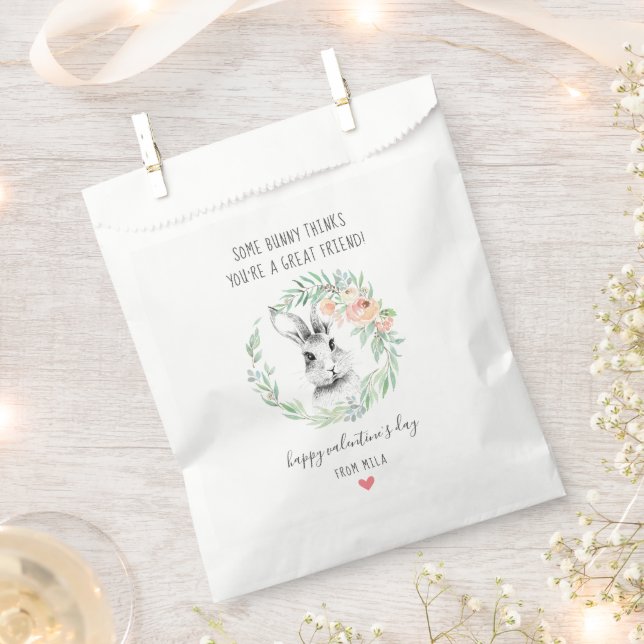 Bunny Friend Kids School Valentine's Day Party Favor Bag (Clipped)