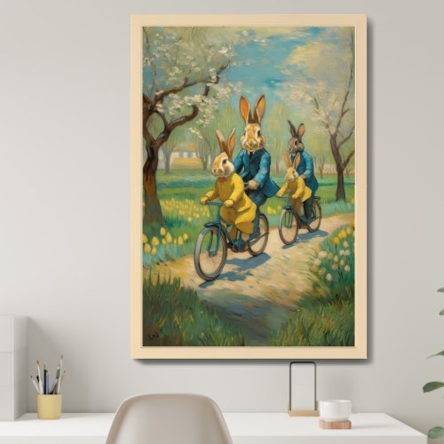 Bunny  Friends Cycling Water_Colour Wall Decor