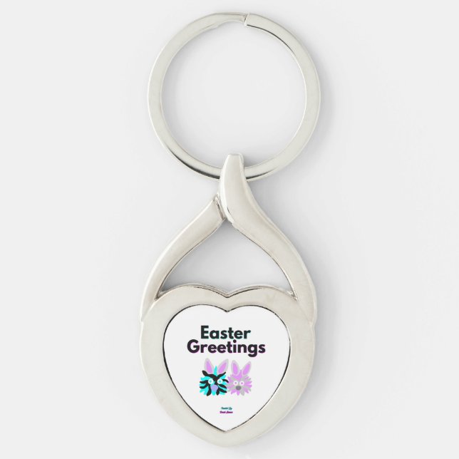 Bunny Fuzzies Twisted Heart Metal Keychain (Front)