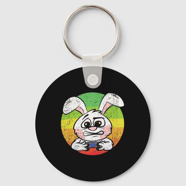 Bunny Gaming Easter Egg Hunting Video-game Control Keychain (Front)