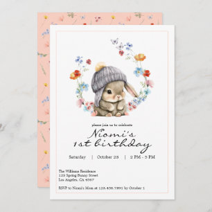 Bunny Garden First Birthday Invitation