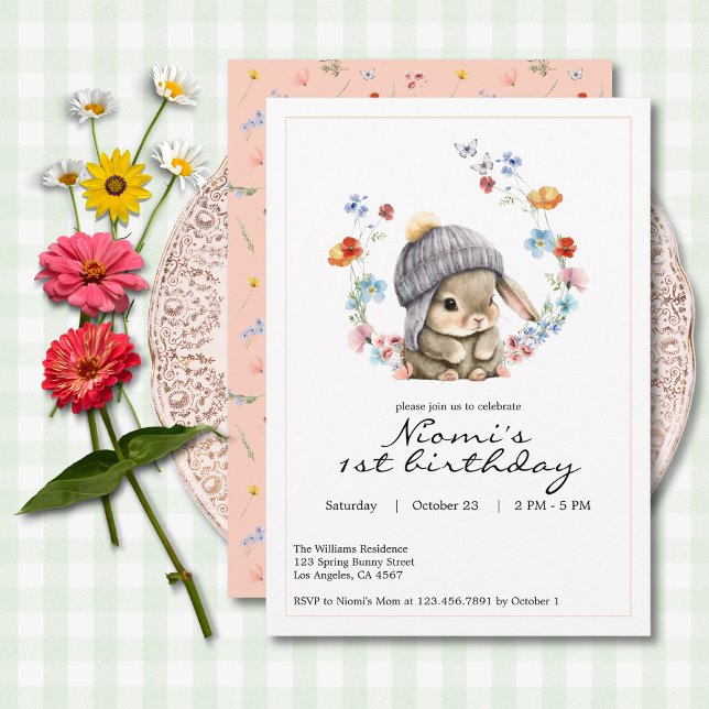 Bunny Garden First Birthday Invitation (Bunny Garden First Birthday Invitation 2)