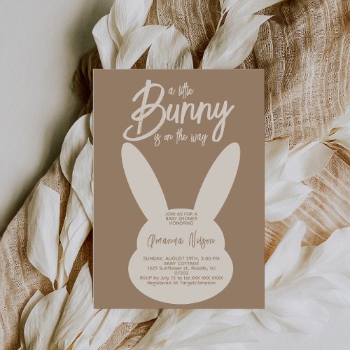  Bunny Gender Neutral Modern Script Baby Shower Invitation