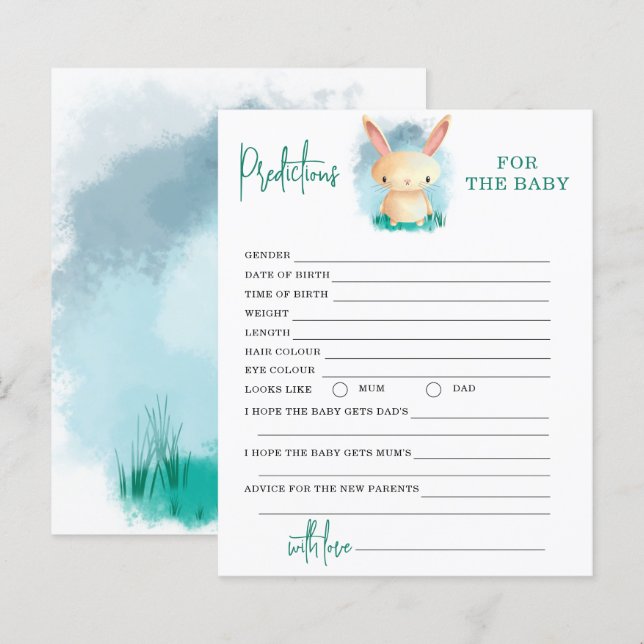 Bunny gender neutral prediction for baby card (Front/Back)