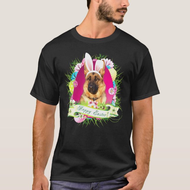 Bunny German Shepherd Dog Happy Easter Day Egg Hun T-Shirt (Front)