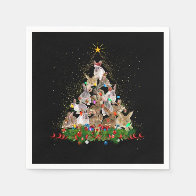 Bunny Gift | Bunny Rabbit Christmas Tree Beautiful Napkins (Front)