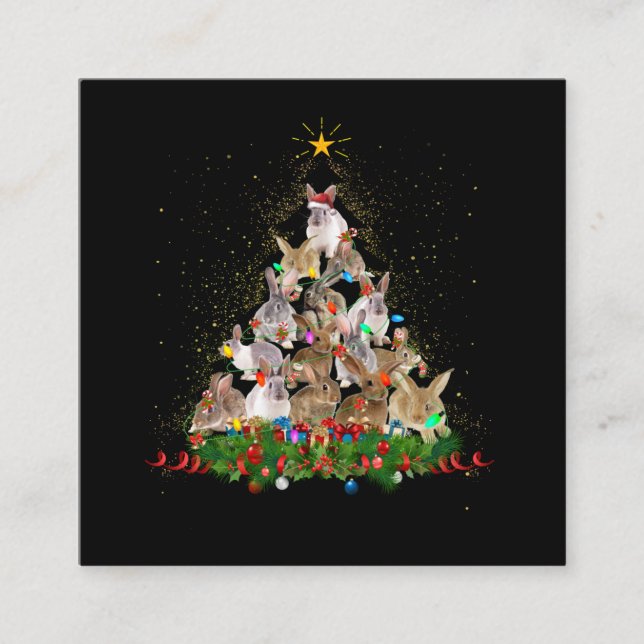 Bunny Gift | Bunny Rabbit Christmas Tree Beautiful Square Business Card (Front)