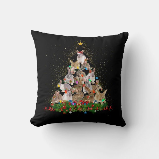 Bunny Gift | Bunny Rabbit Christmas Tree Beautiful Throw Pillow (Front)