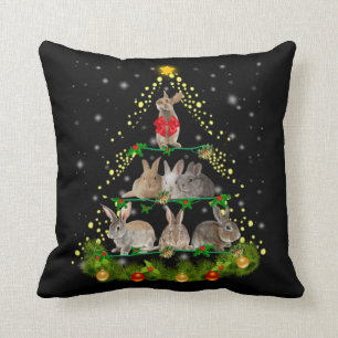 Bunny Gift Bunny Rabbit Christmas Tree Light Throw Pillow