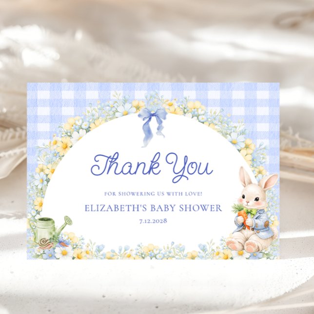 Bunny Gingham Blue Baby Shower Thank You  Card (Creator Uploaded)