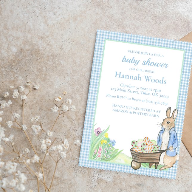 Bunny Gingham Spring Easter Baby Shower Invitation (Creator Uploaded)