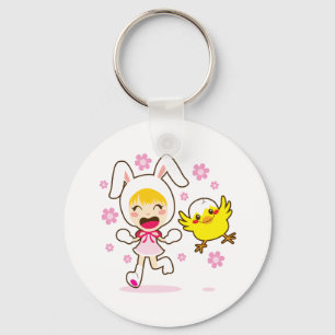 Bunny Girl And Little Chick Keychain