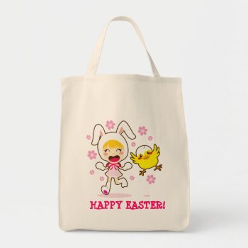 Bunny Girl And Little Chick Tote Bag by Kakigori at Zazzle