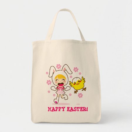 Bunny Girl And Little Chick Tote Bag