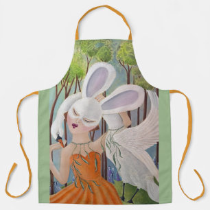 Bunny Girl and Swan Whimsical Art  Apron