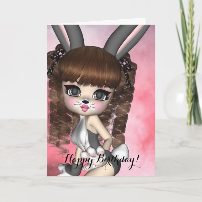 Bunny Girl Birthday Card (Front)