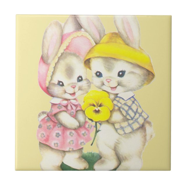 Bunny Girl+Boy Ceramic Tile (Front)