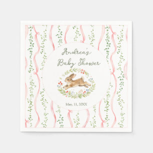 Bunny Girl Floral Pink Bow Baby Shower Napkins