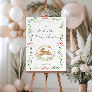 Bunny Girl Floral Pink Bow Baby Shower Welcome Foam Board