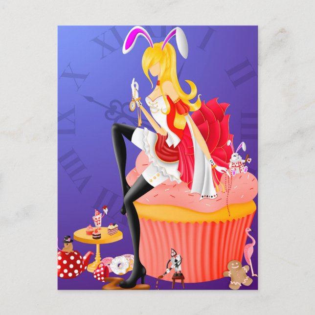 Bunny Girl on Cupcake Postcard (Front)